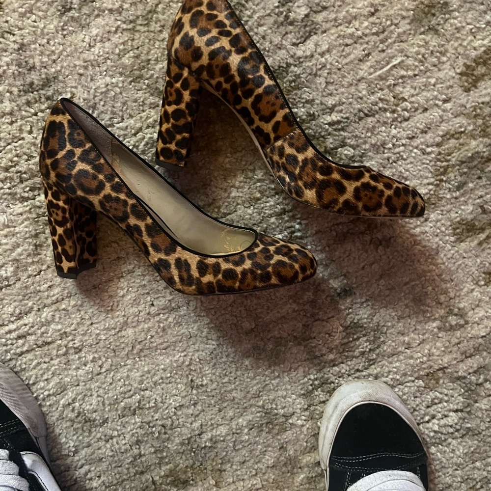 Leopard Print Block Heel Pumps - Women